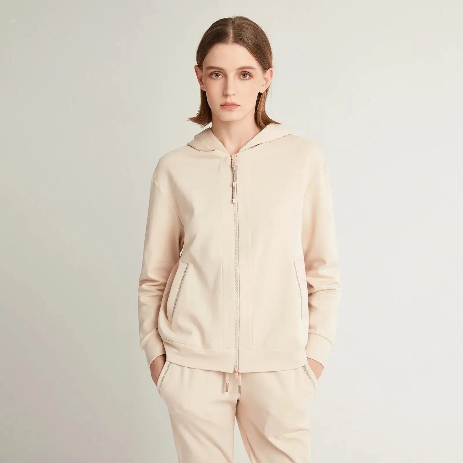 High Quality Cotton Cropped Zip Hoodie for Women - Loran