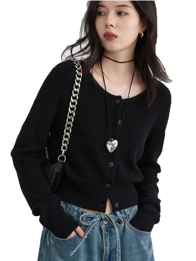 CHIC VEN Korean Women Cardigan Solid Loose Korean Round Neck Knitted Sweaters Single Breasted Female Jumpers Spring Autumn 2024 Loran