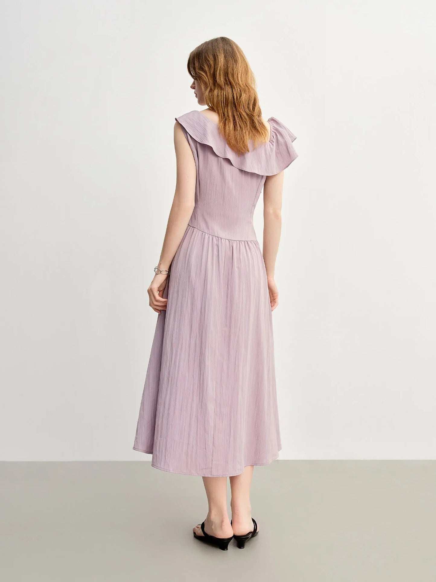Light Purple Ruffled Off-Shoulder Summer Maxi Dress Loran