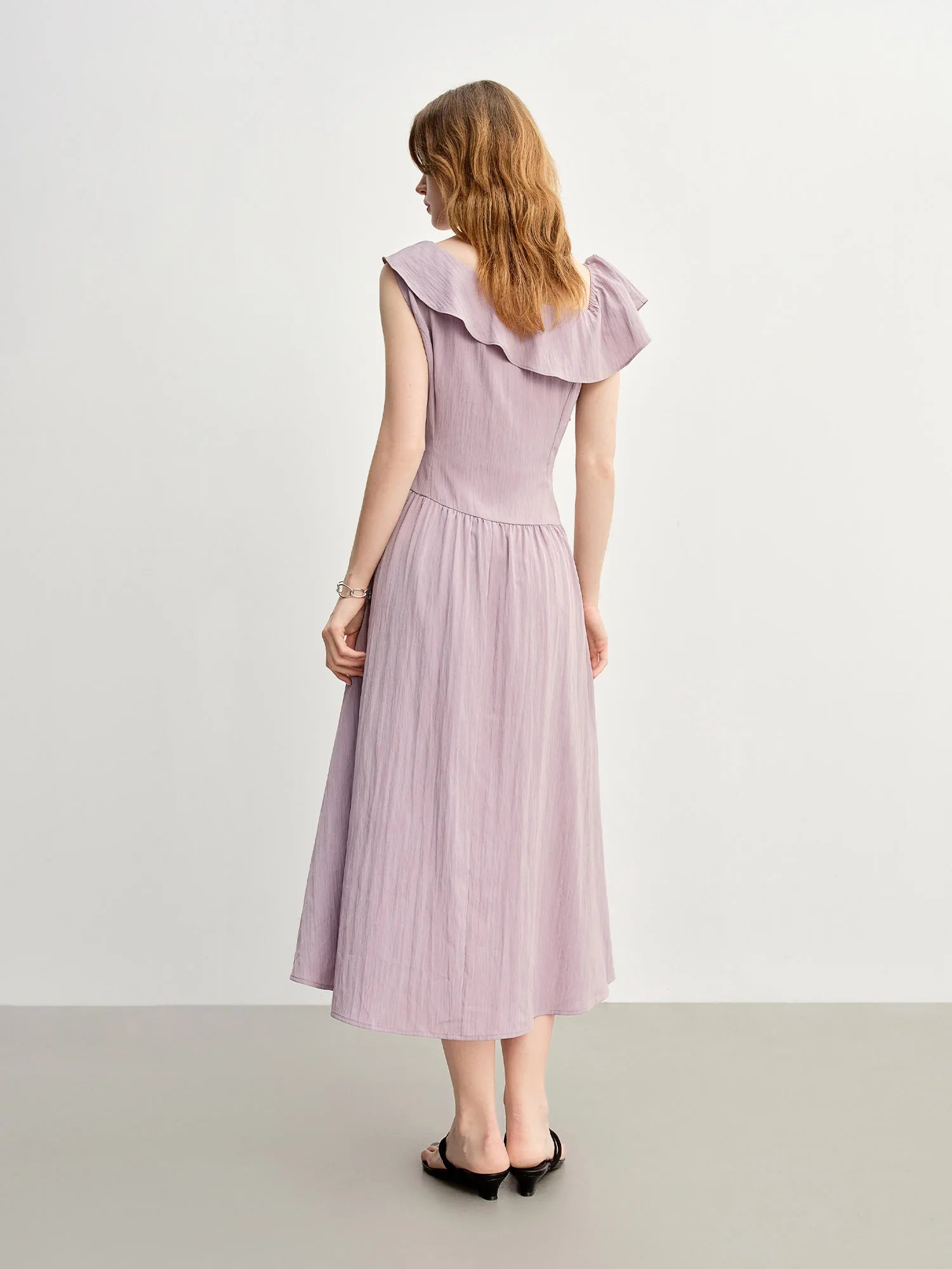 Light Purple Ruffled Off-Shoulder Summer Maxi Dress Loran