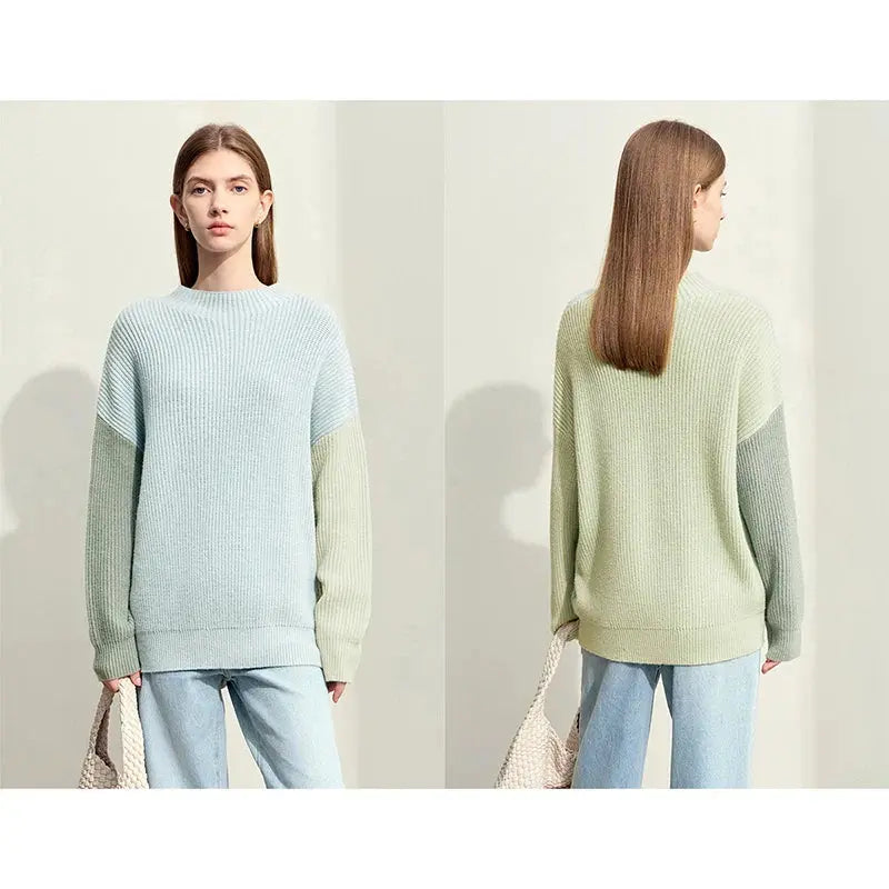 Chic Color Block Turtleneck Sweater - Loran