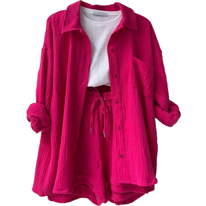 Women’s 2-Piece Cotton Gauze Pajama Set Summer Sleepwear Loran