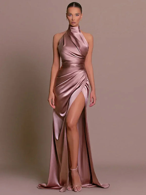Elegant Luxury Party Evening Dress Sleeveless Long Halter - 3IN SMART Shop  #