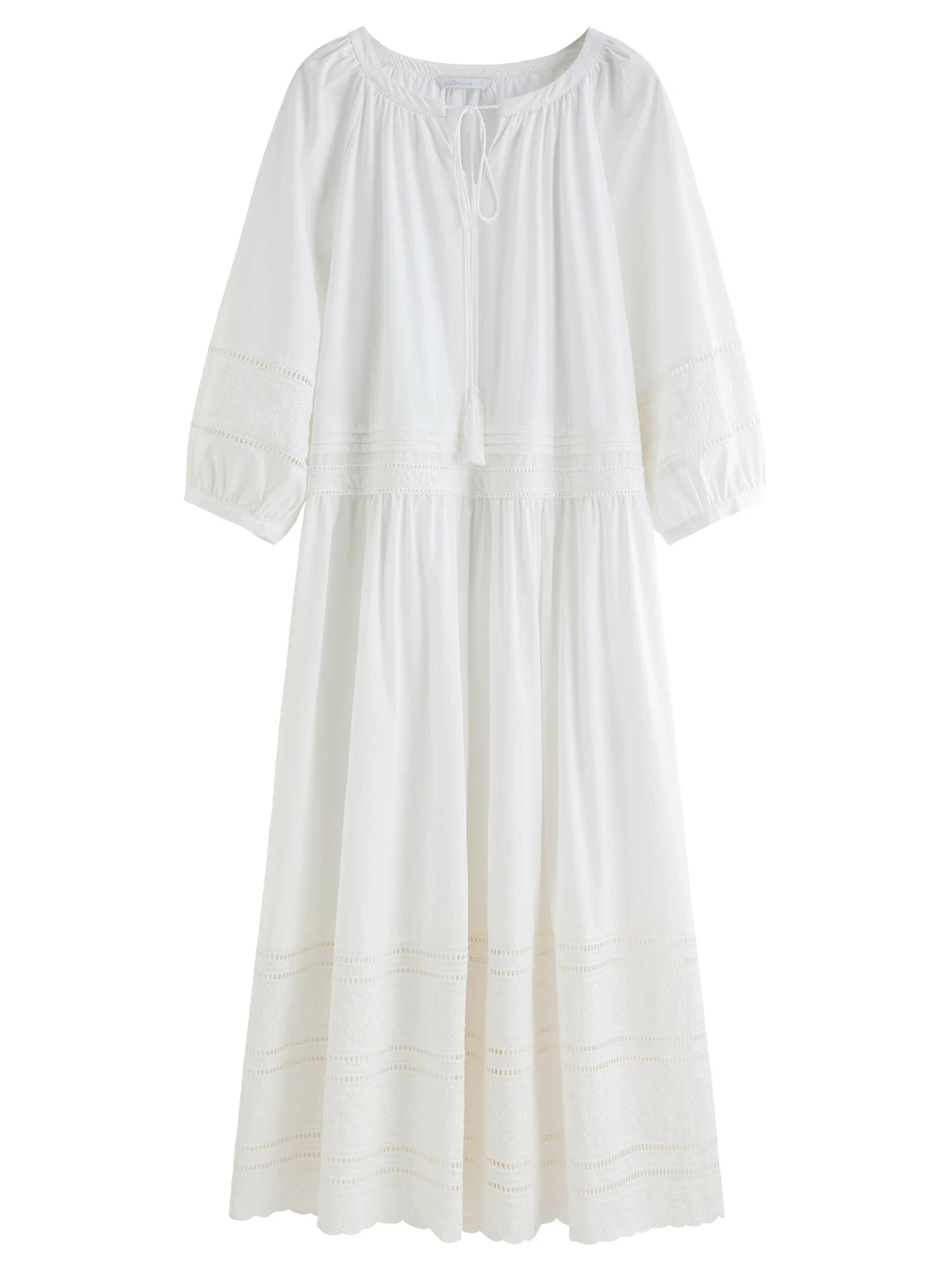 Vintage Embroidered Lace Maxi Dress Autumn Style Loran