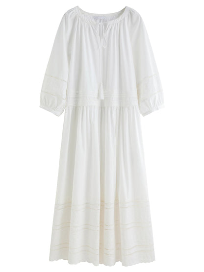 Vintage Embroidered Lace Maxi Dress Autumn Style Loran
