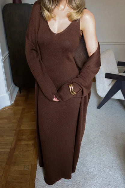 Effortless Soft-Knit Two-Piece Set with Long Cardigan - Loran