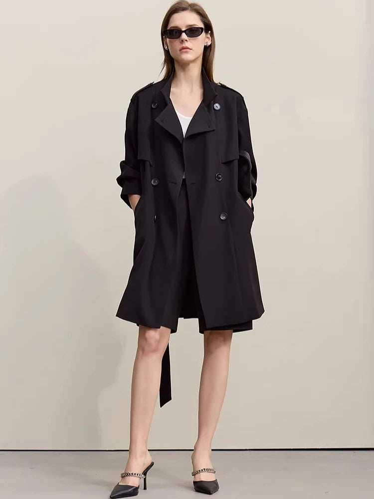 Amii Women's Trench Coat 2026 Spring New Commuter Drop Shoulder Sleeve Double-breasted Coat Women's Loose With Belt Top 12641029 Loran
