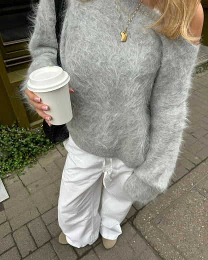Loose Off Shoulder Long Sleeve Sweater for Women - Loran