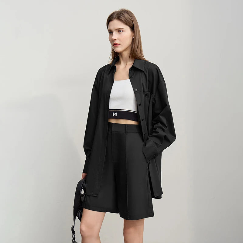 Women's Pleated Casual Shorts Loose Fit Five-Point Pants Loran