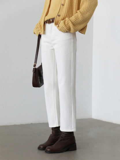 CHIC VEN Women Pants White Slim High Waisted Cotton Straight Leg Casual Slim Leg Jeans Girl Trouser Spring Autumn 2025 Loran