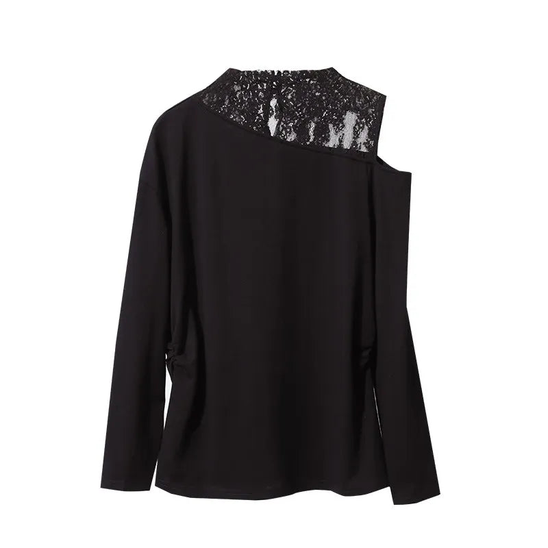 Amii Long Sleeve T-shirt 2026 Spring New Elegant Commuter Cotton Lace T-shirt Loose Off-the-shoulder Casual Women's Top 12641026 Loran