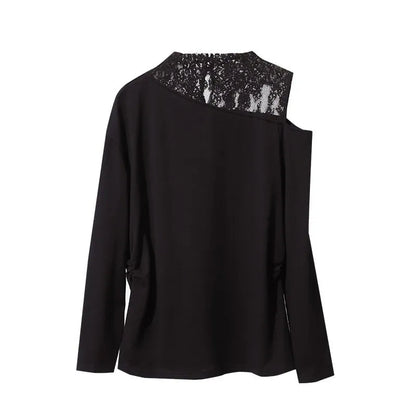Amii Long Sleeve T-shirt 2026 Spring New Elegant Commuter Cotton Lace T-shirt Loose Off-the-shoulder Casual Women's Top 12641026 Loran