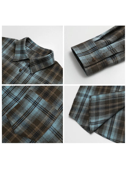Women’s Long Sleeve Plaid Shirt Coat Loose Casual Blouse Loran