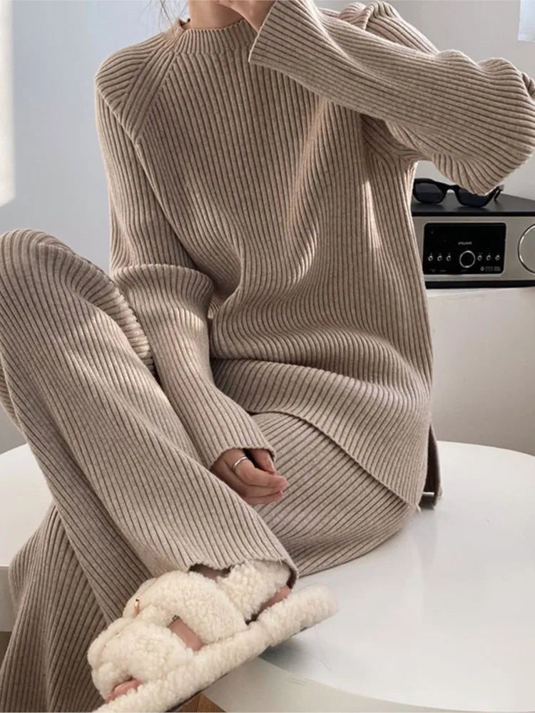 Two Piece Set Pullover Sweater Knit High Waist Wide Leg - 3IN SMART Shop  #