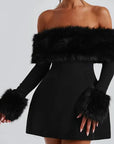 Elegant Fluffy Fur Collar Mini Dress for Ladies' Nights Out