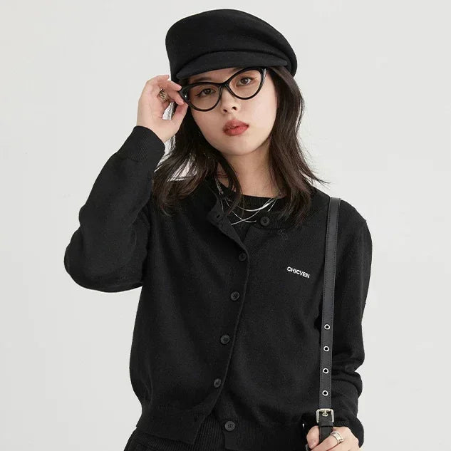 CHIC VEN Women Skirt Sets Solid Knitted Cardigan Short Sleeved Top Female Pleated Skirt Three Piece Optional Spring Autumn 2024 Loran