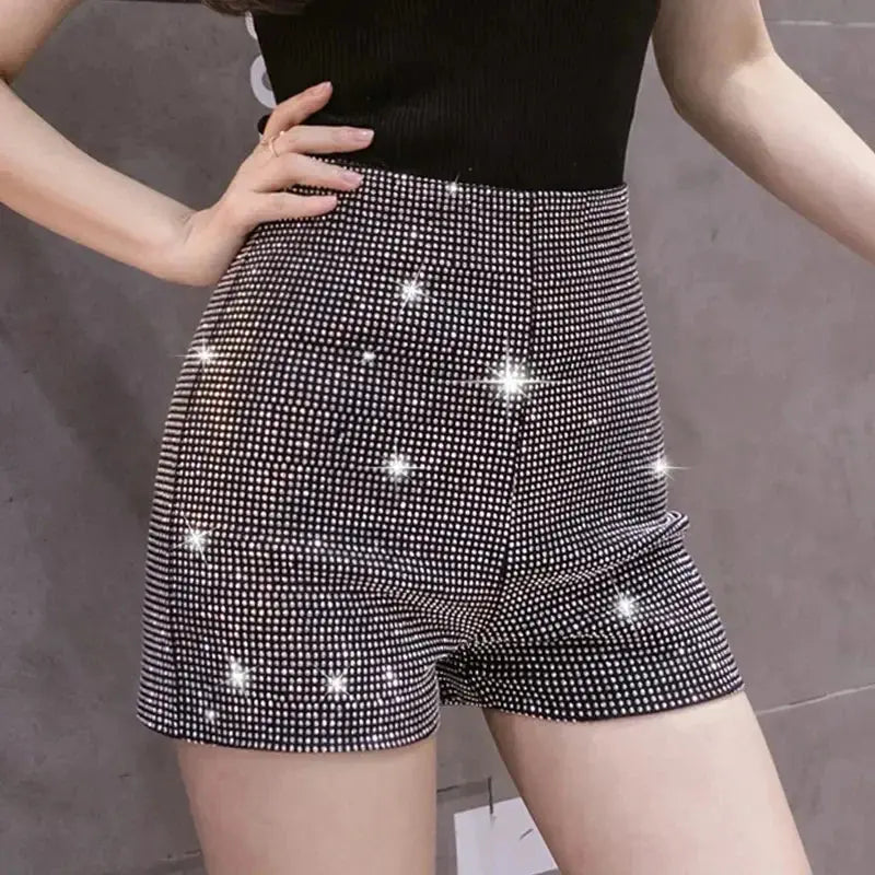 Sparkly Black High-Waist Diamond Shorts - Loran
