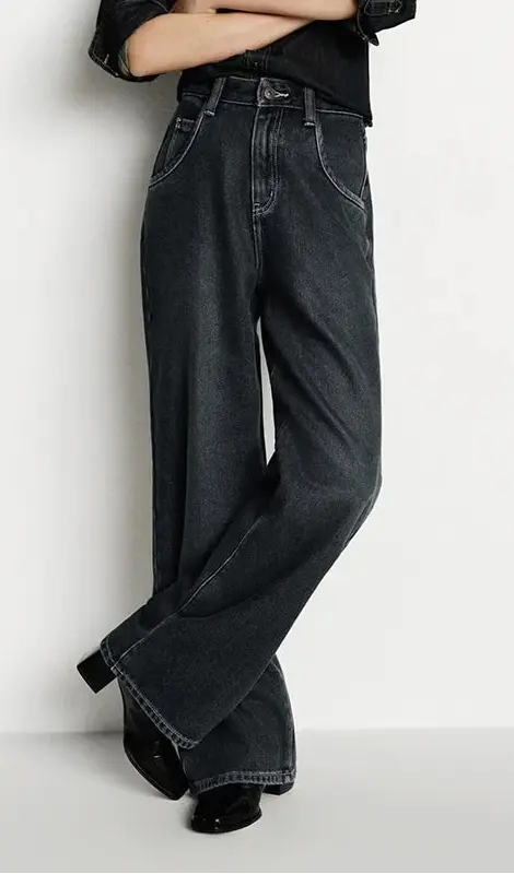 High Waist Fleece Lined Wide Leg Jeans - Loran