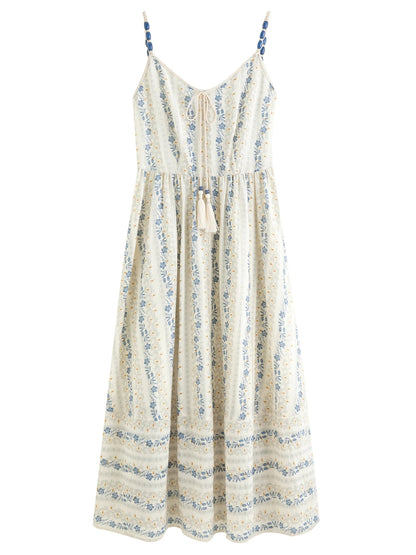 Textured Bead Sundress Fluid Tassel Resort Wear Loran