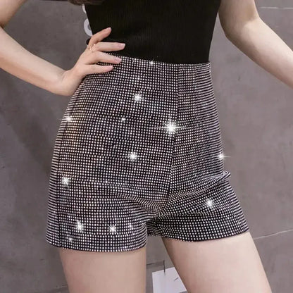 Sparkly Black High-Waist Diamond Shorts - Loran