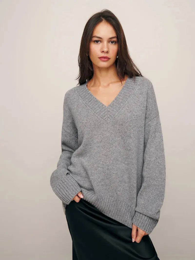 Solid Color Knitted Wool Sweater - Loran
