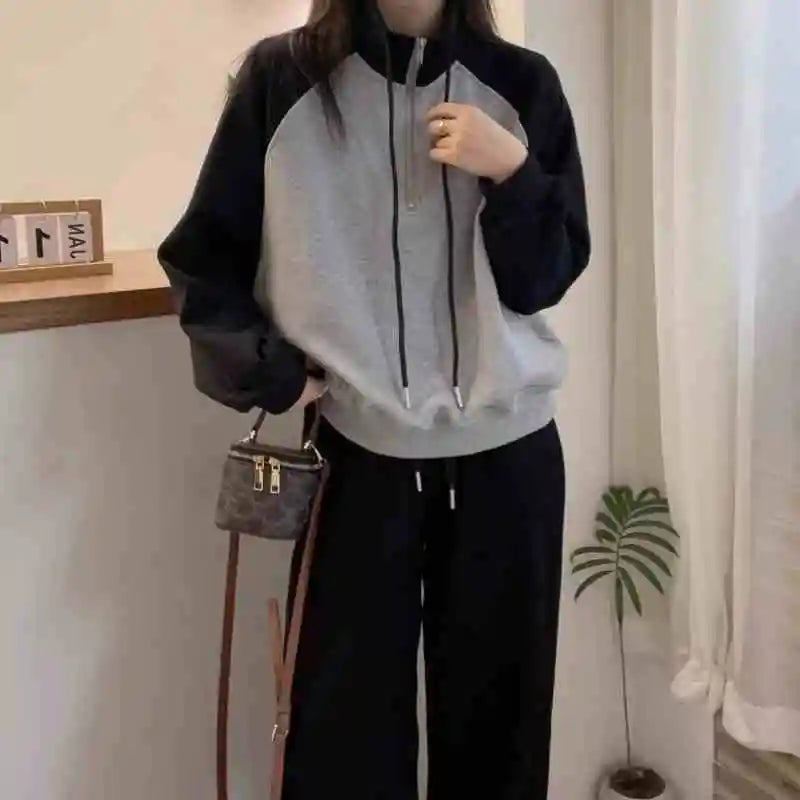 Women's Half-Zip Stand Collar Crop Sweatshirt