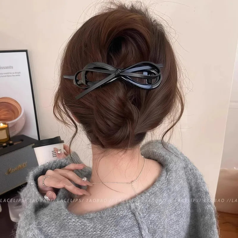 Elegant Leather Bow Hairpin Sweet Barrette Accessory