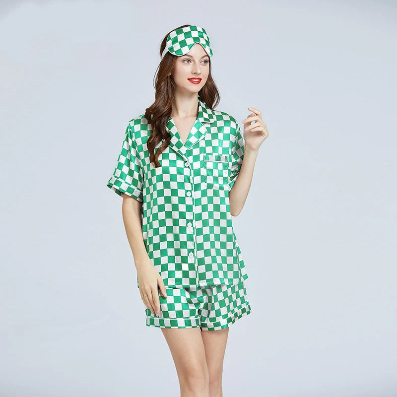 Women’s Checkerboard Mulberry Silk Pajama Set Loran