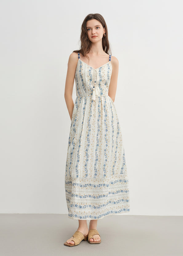 Textured Bead Sundress Fluid Tassel Resort Wear Loran