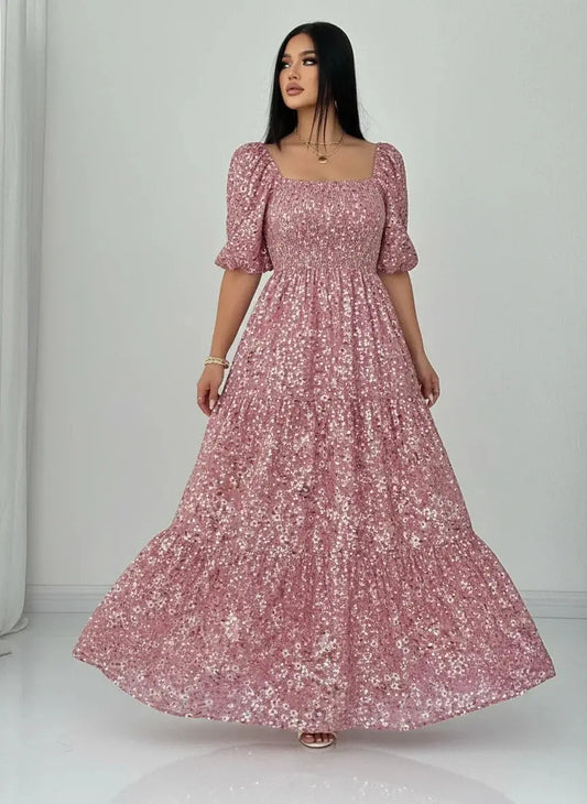 Plus Size Floral Fitted Woven Dress - Loran