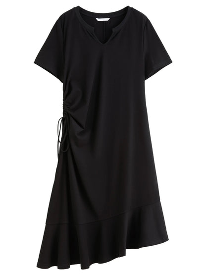 Drawstring A-Line Midi Dress Casual Summer Elegance Loran