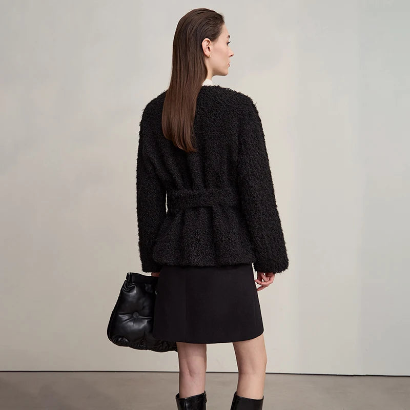 Warm Loose Fit Faux Fur Belted Jacket