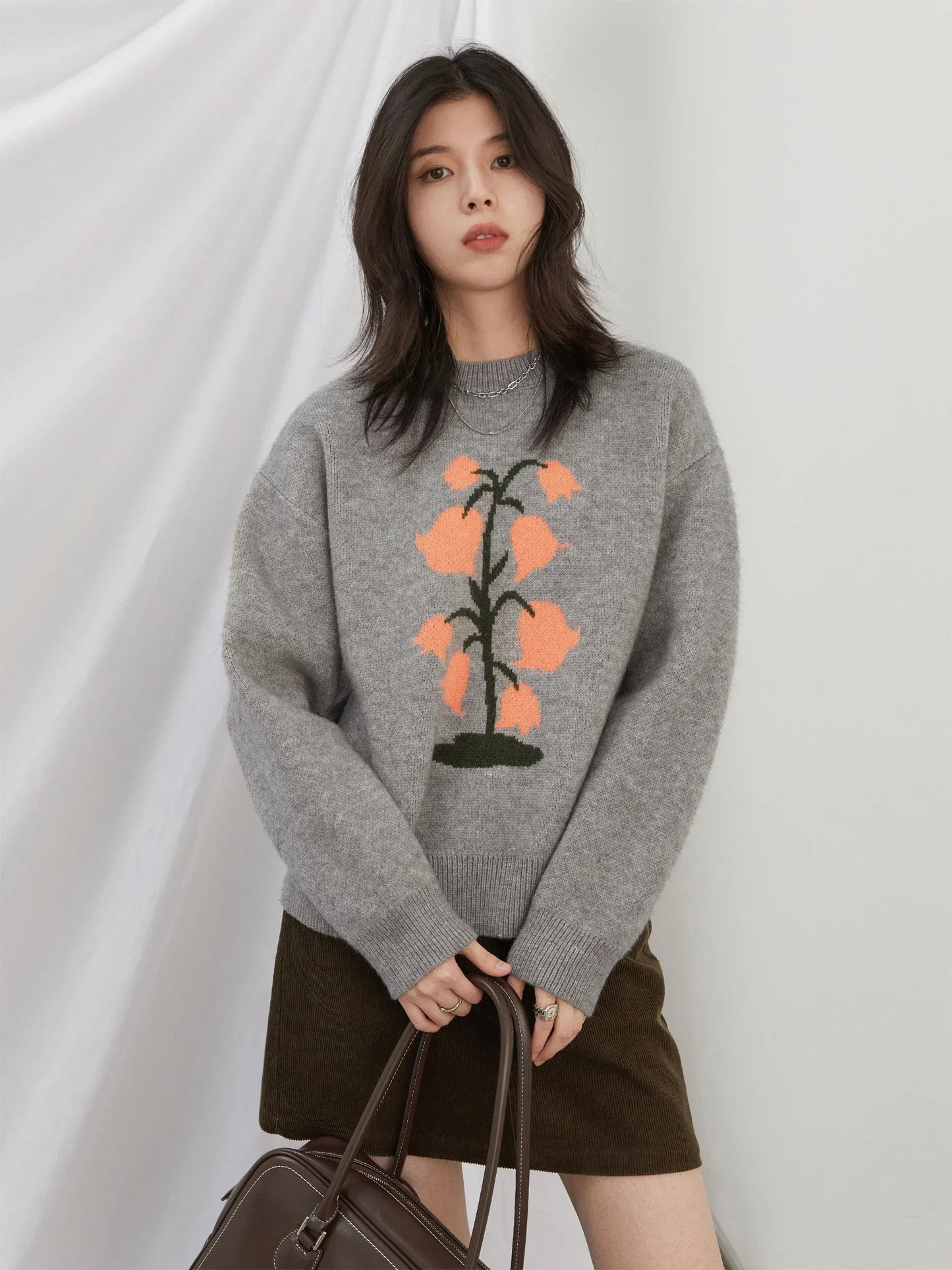 O-Neck Floral Cashmere Sweater Warm Winter Jumper Loran