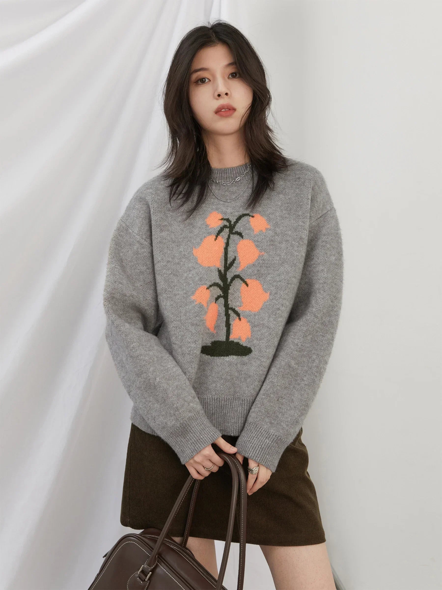 O-Neck Floral Cashmere Sweater Warm Winter Jumper Loran