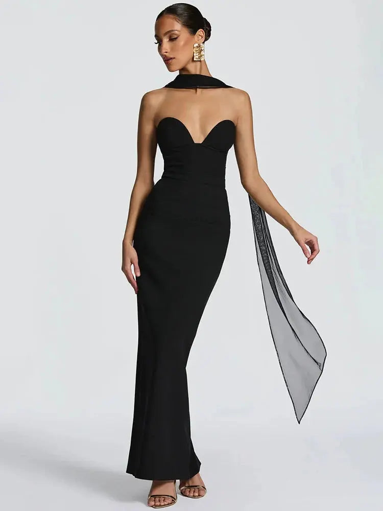 Halter Off-Shoulder Backless Bodycon Gown - Loran