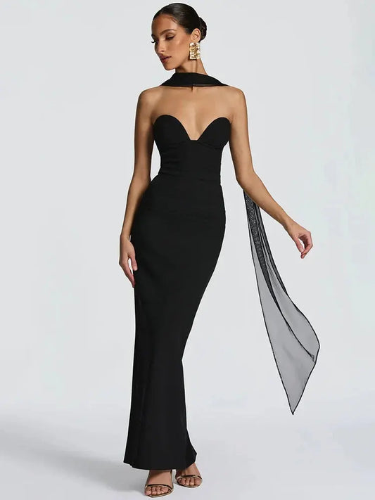 Halter Off-Shoulder Backless Bodycon Gown - Loran