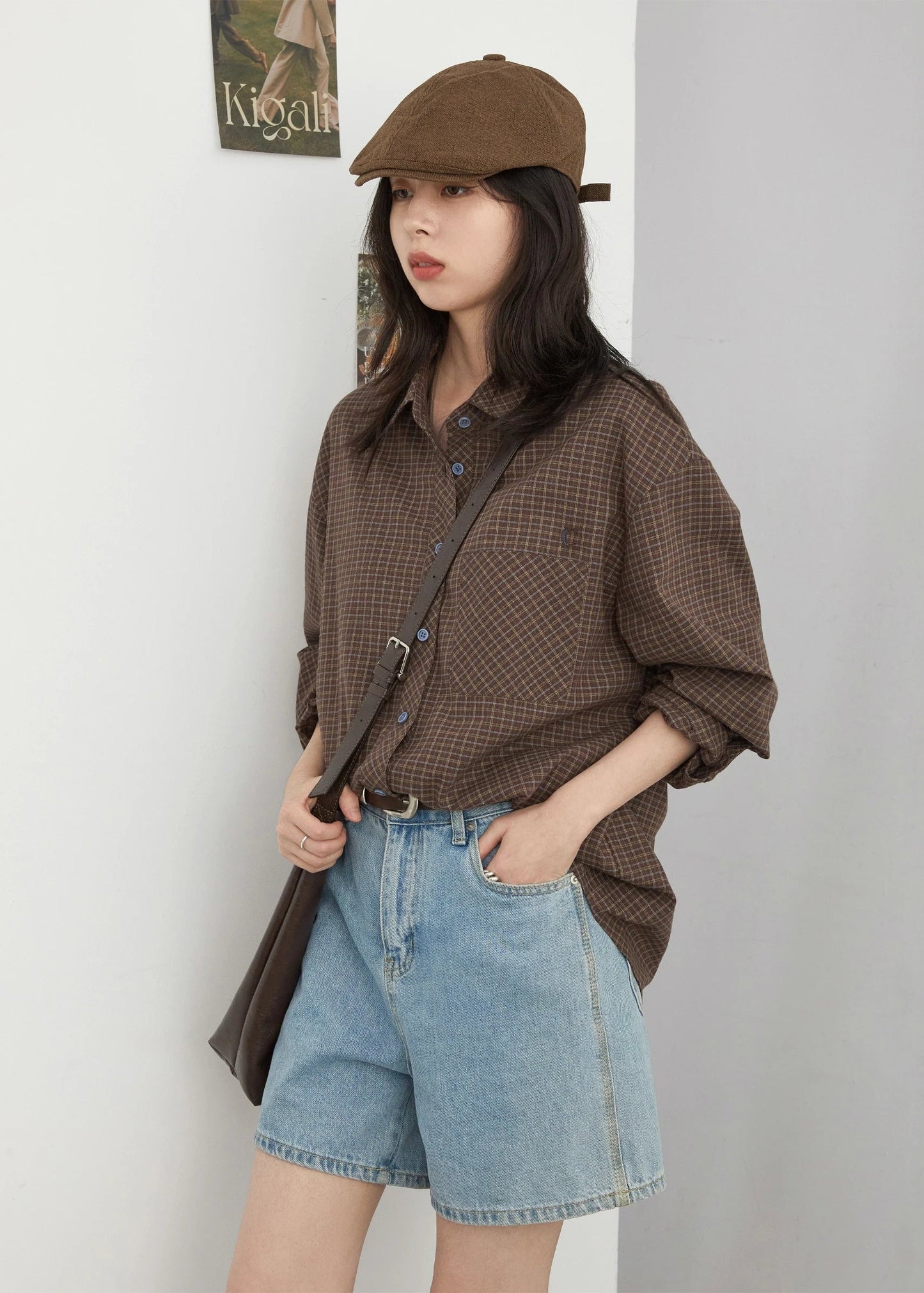 Retro Plaid Embroidered Shirt Loose Casual Autumn Blouse Loran