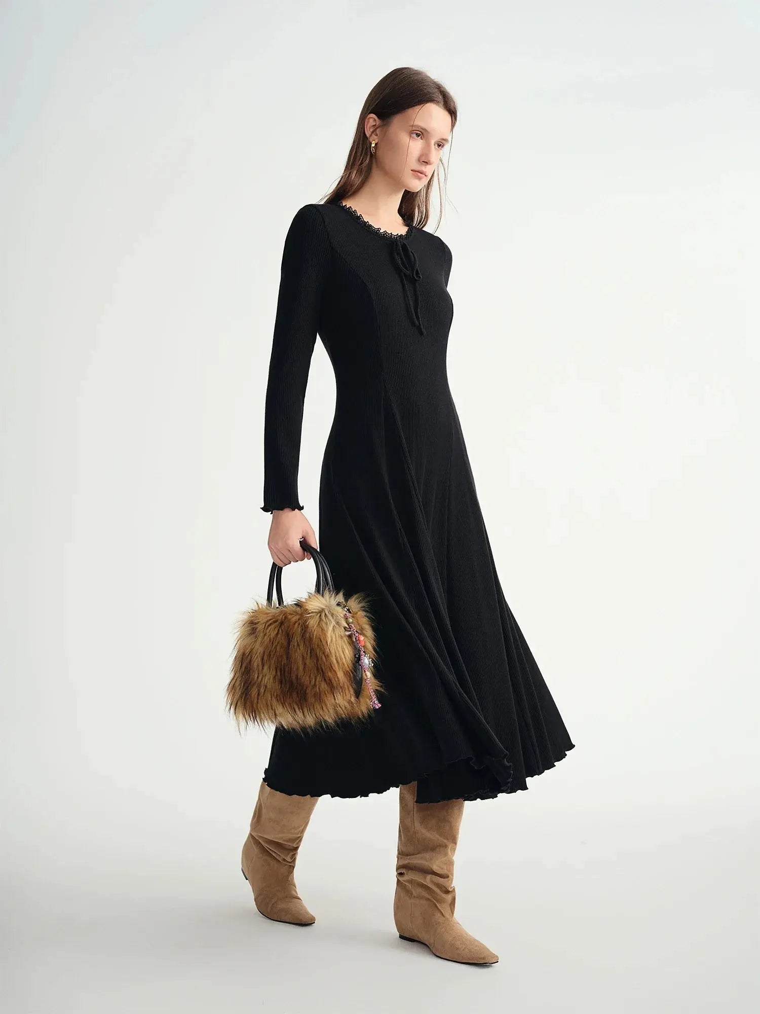 Slim Fit Bodycon Long Dress with Lace - Loran