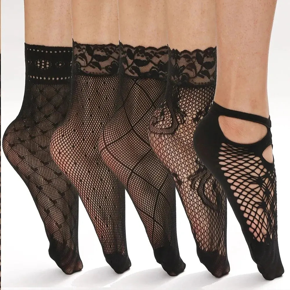 5 Pairs Vintage Lace & Mesh Ankle Socks for Women