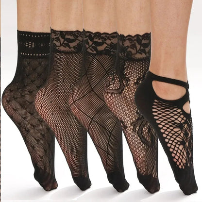 5 Pairs Vintage Lace & Mesh Ankle Socks for Women