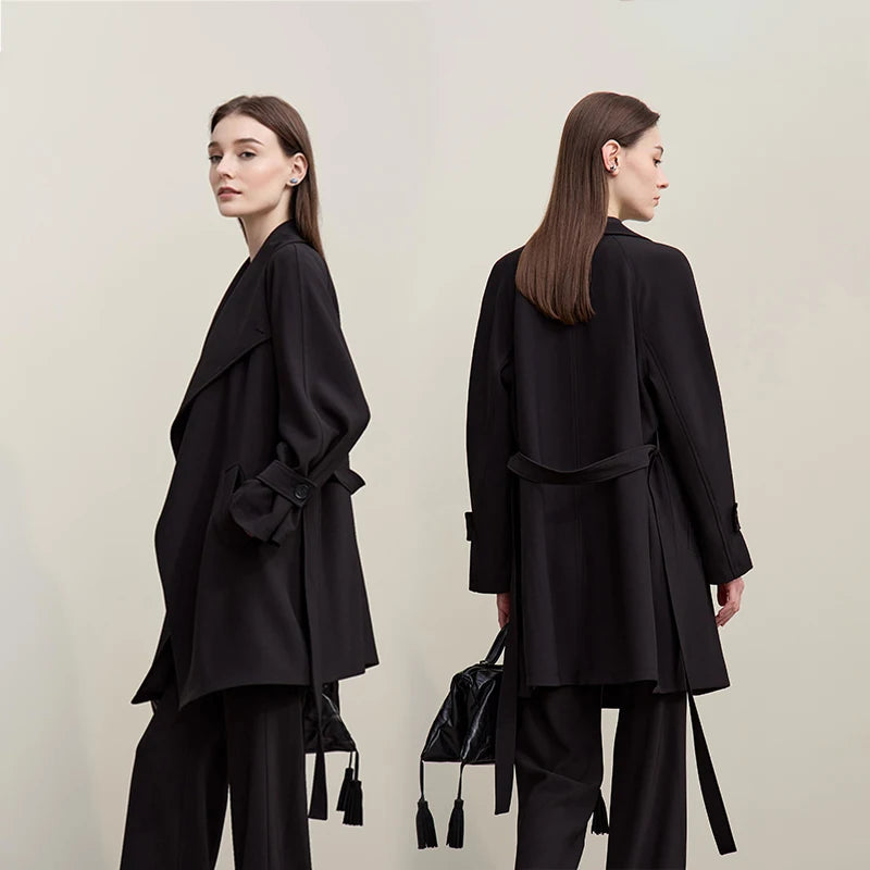 Amii Trench Coat 2026 Spring New Commuter Drop Shoulder Sleeves Trench Coat Women's Anti-wrinkle With Belt Loose Top 12611027 Loran