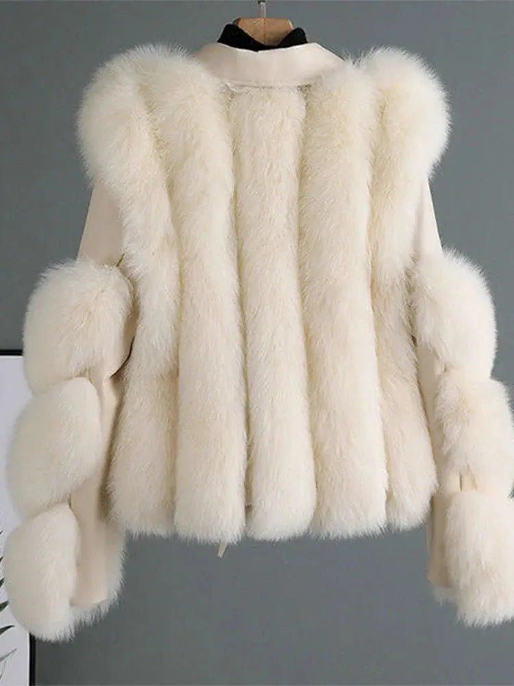 Faux Fur Jacket Patchwork Long Sleeve Pu Leather Fluffy - Loran