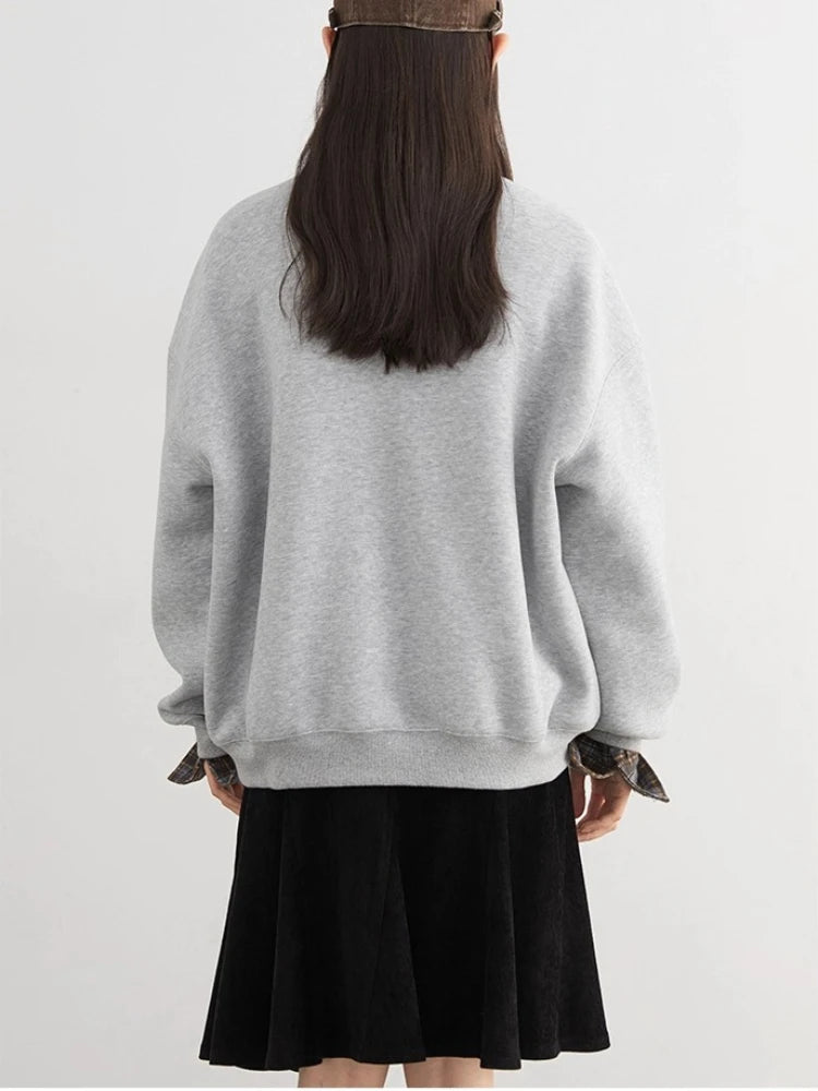 Letter Print Fleece Sweatshirt Casual Warm Pullover