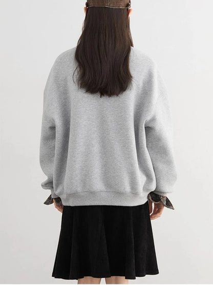 Letter Print Fleece Sweatshirt Casual Warm Pullover Loran