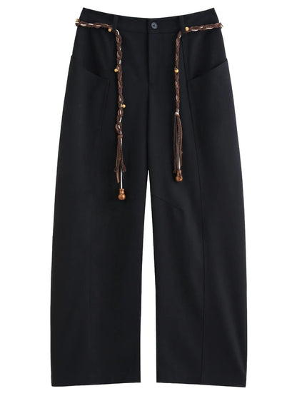 Curved Hem Wide-Leg Pants - Loran