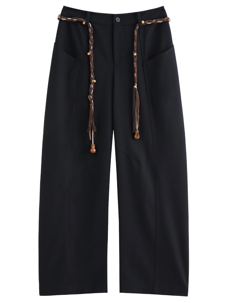 Curved Hem Wide-Leg Pants