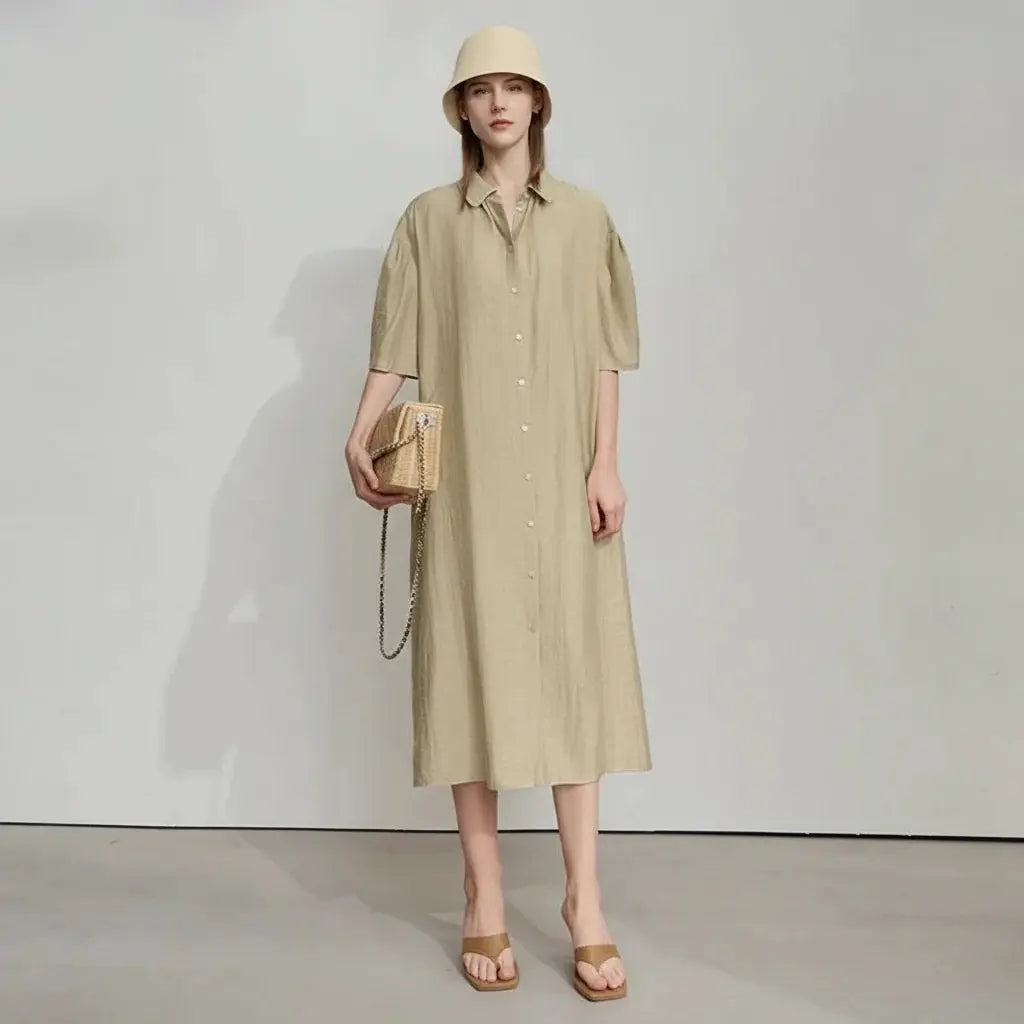 Loose Linen Drop Shoulder Dress - Loran