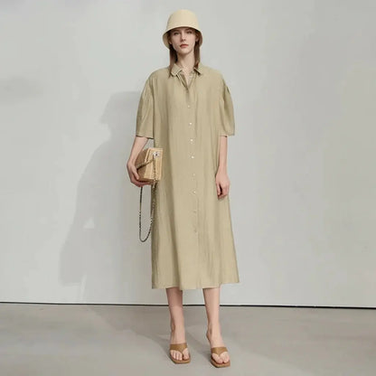 Loose Linen Drop Shoulder Dress - Loran