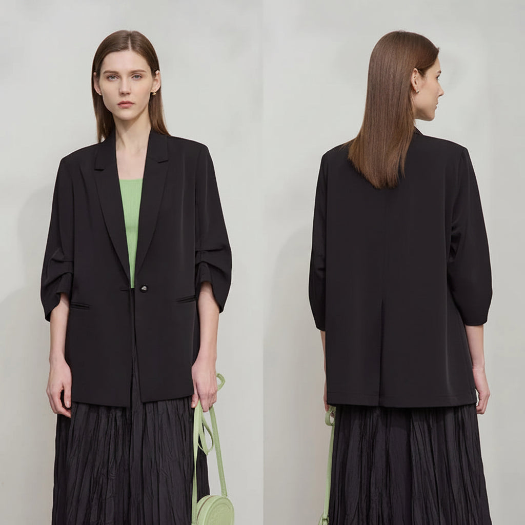 Amii Minimalist Women's Blazer Mujer 2025 Autumn New Solid Loose Seven-quarter Sleeve Lapel Button Commuter Suit Jacket 12512019 Loran
