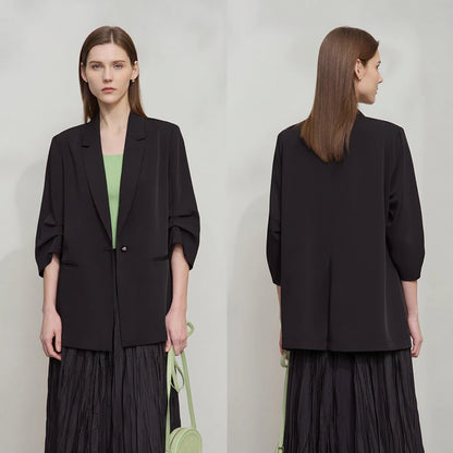 Amii Minimalist Women's Blazer Mujer 2025 Autumn New Solid Loose Seven-quarter Sleeve Lapel Button Commuter Suit Jacket 12512019 Loran